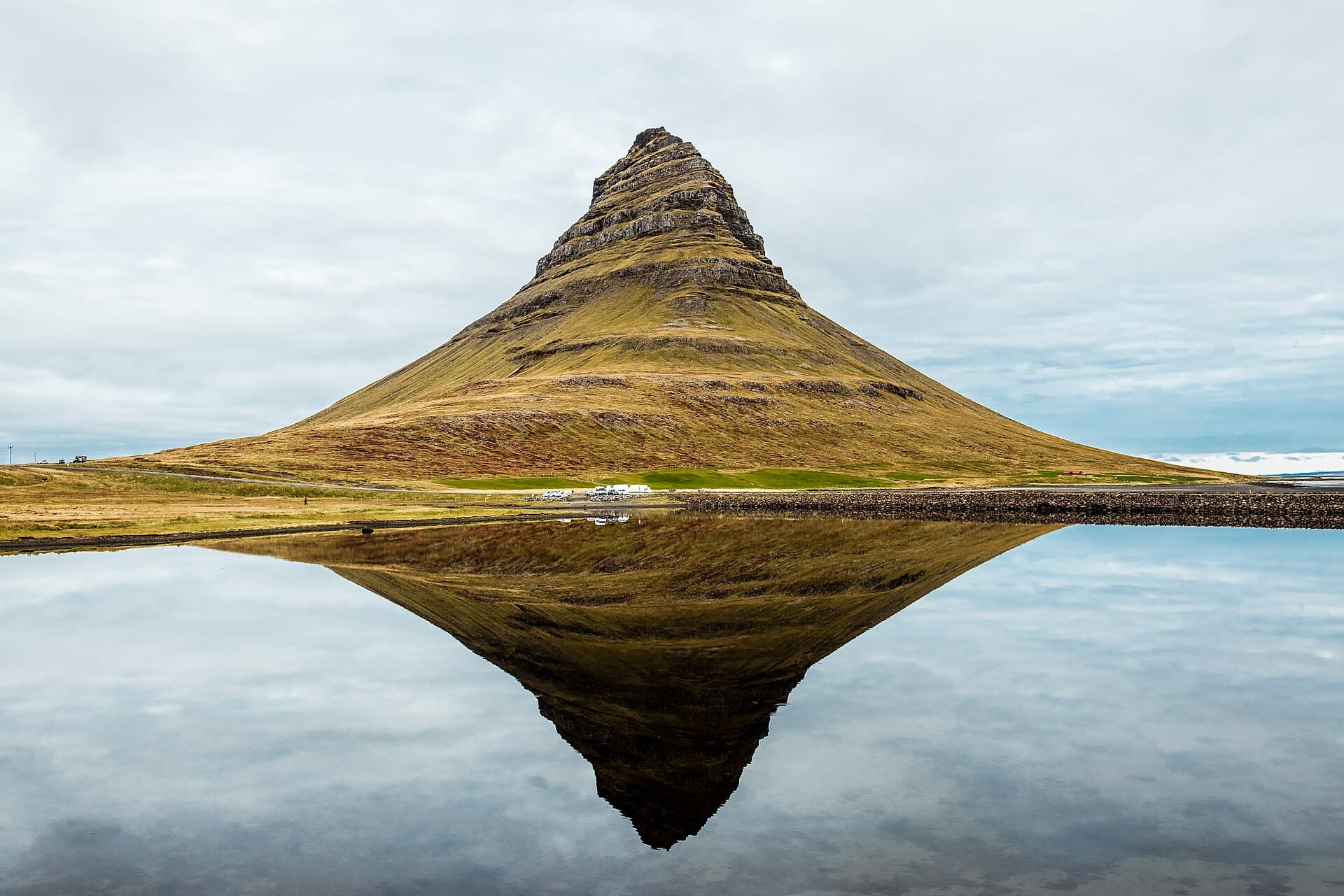 Kirkjufell mountain with waterfalls in the foreground, Iceland.