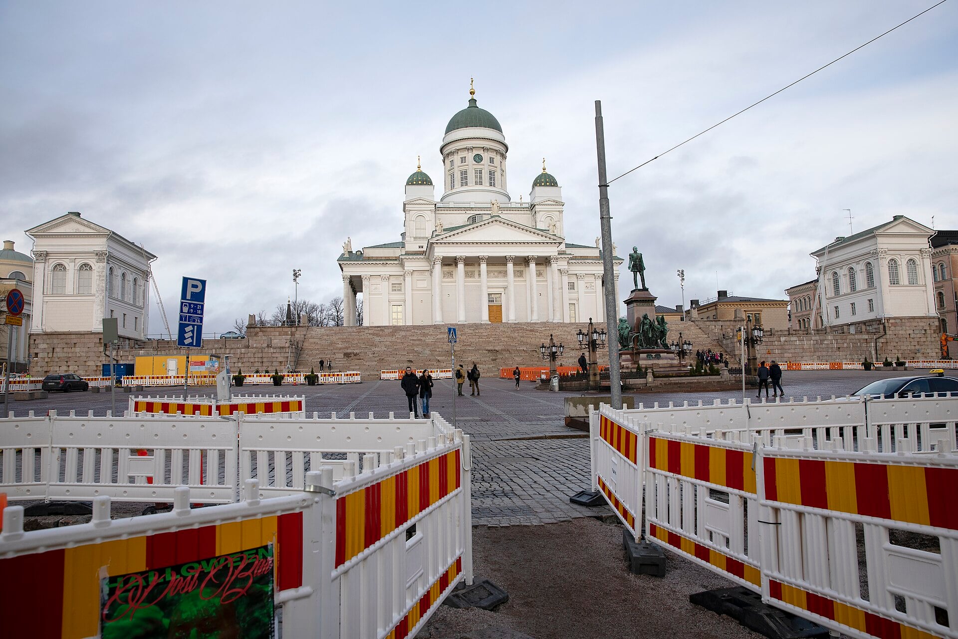 Helsinki Cathedral above a snow-dusted Senate Square, Finland.