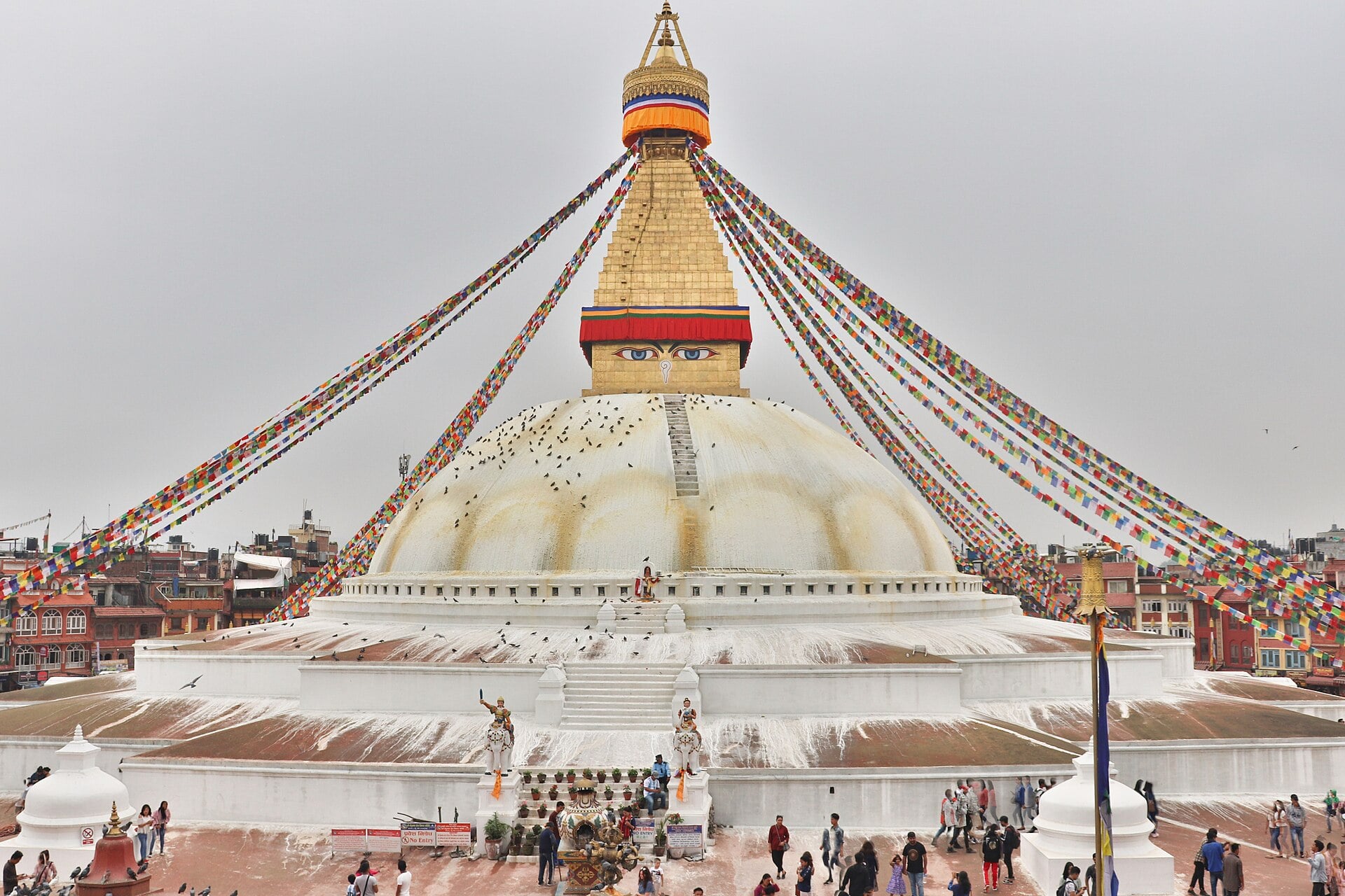 The Boudhanath stupa with its painted eyes, Kathmandu, Nepal.