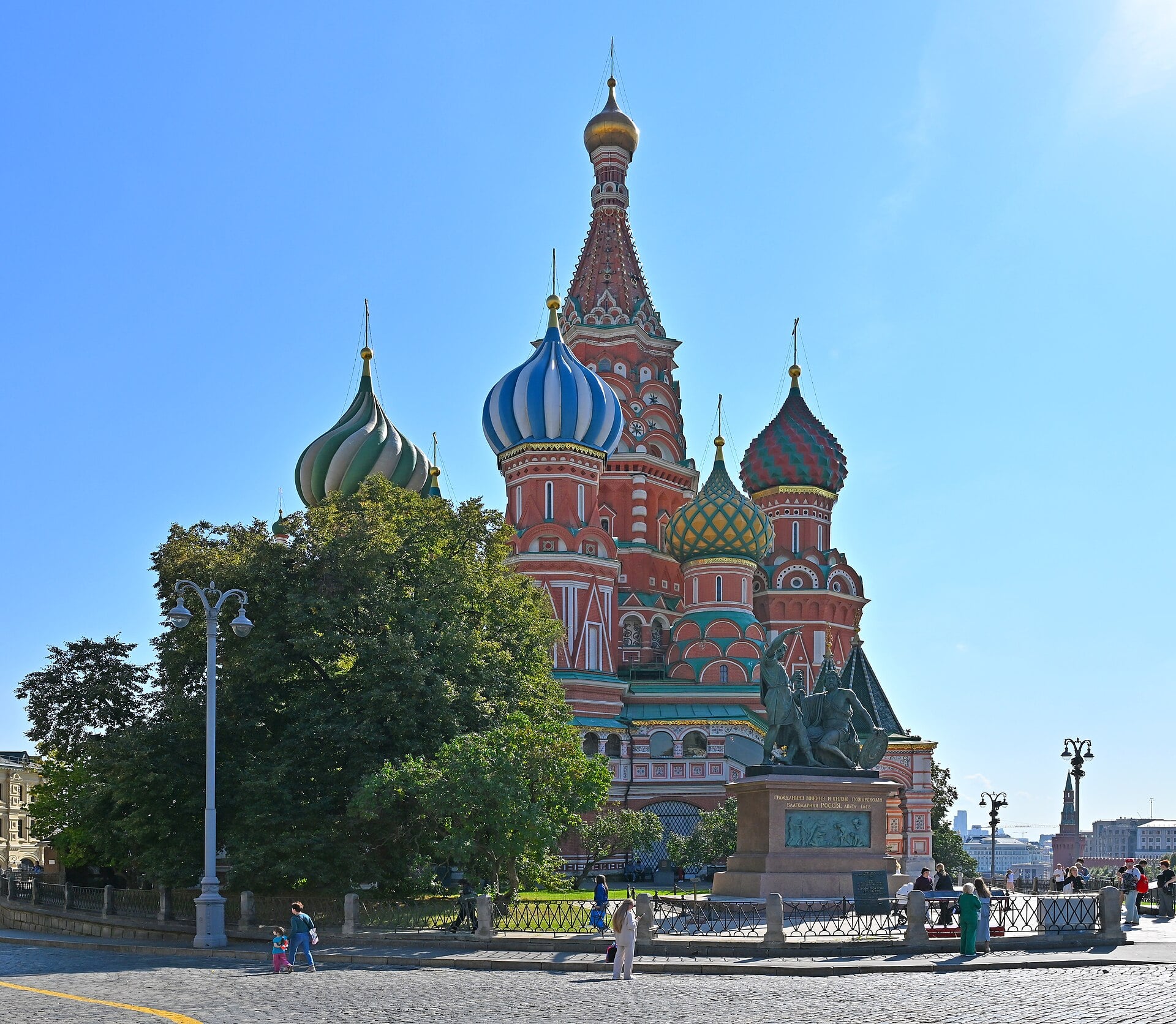 The painted domes of Saint Basil's Cathedral on Red Square, Moscow.