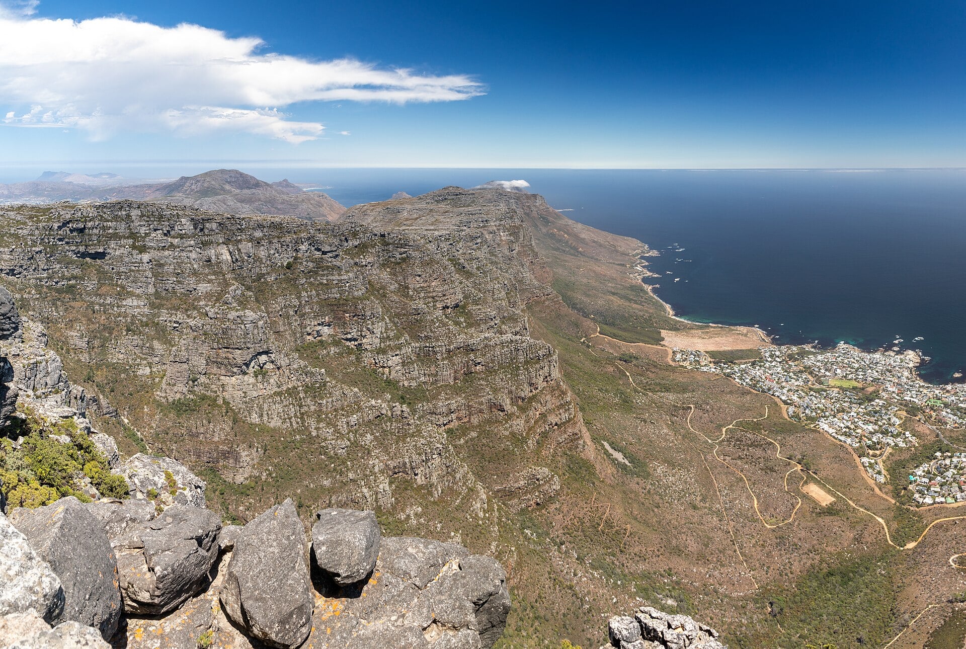 Table Mountain above Cape Town and its bay, South Africa.