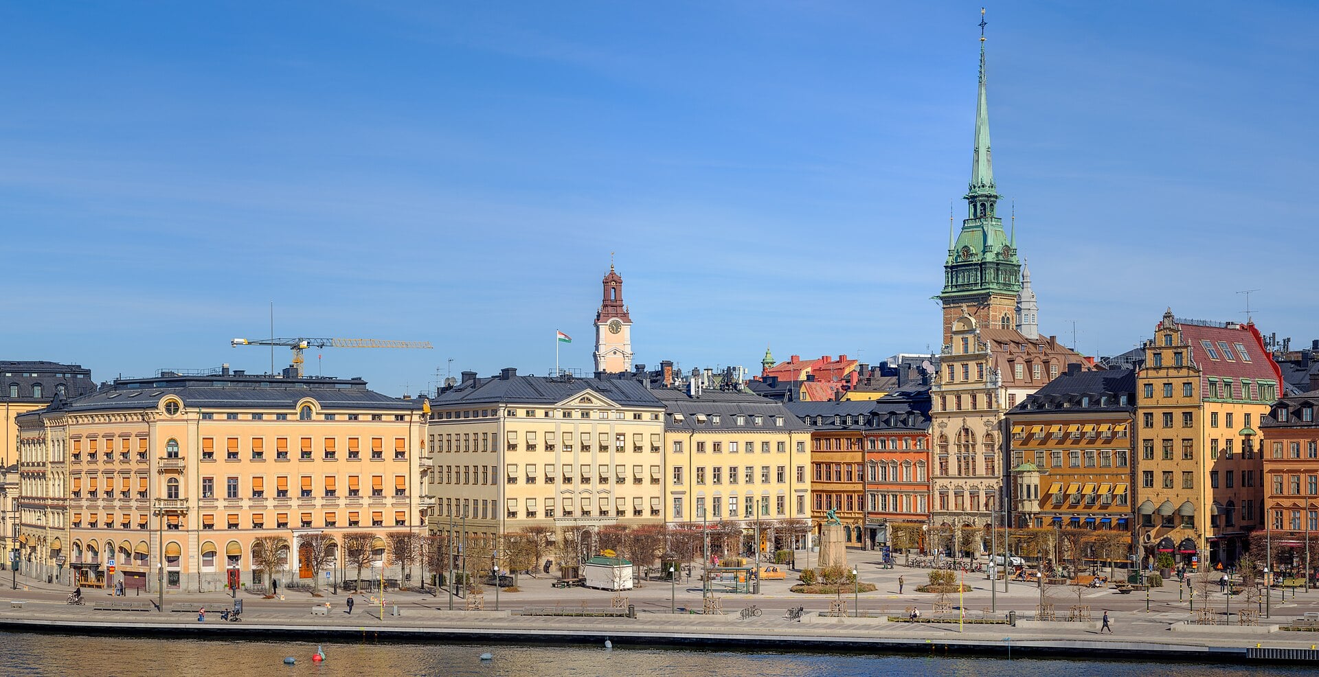 The ochre facades of Gamla Stan, Stockholm's old town, Sweden.