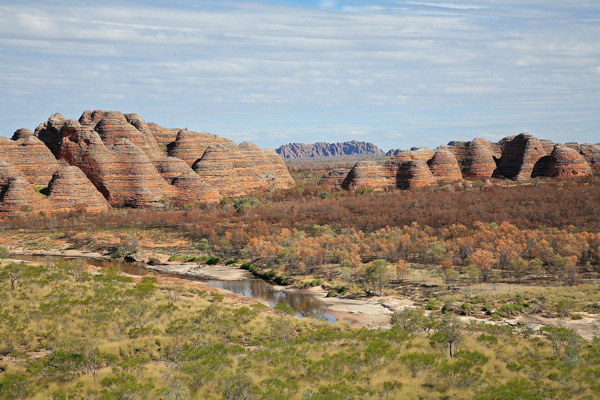 The banded sandstone domes of the Bungle Bungle Range, Purnululu, Western Australia.