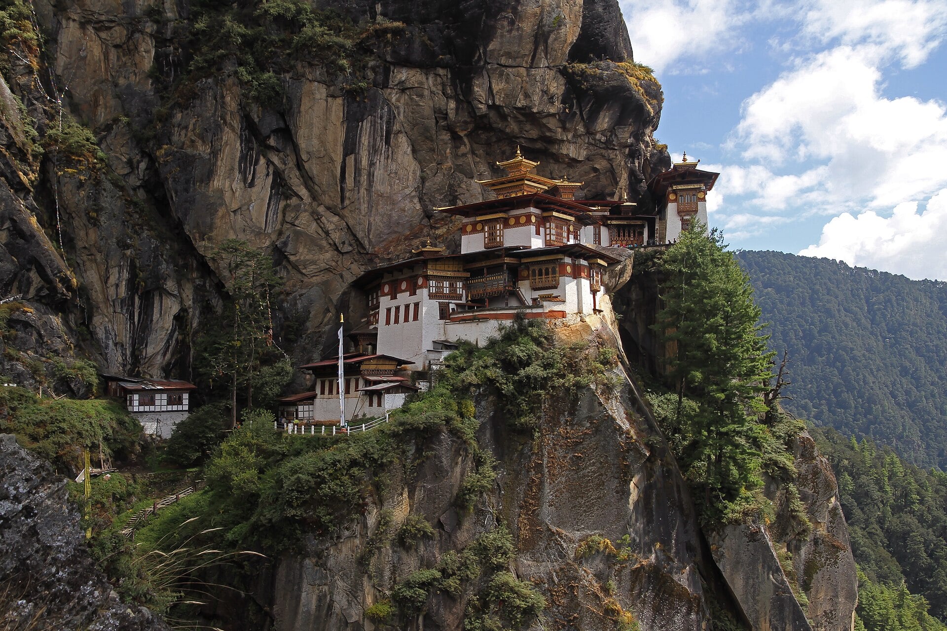 Taktsang, the Tiger's Nest monastery, on its cliff face above the Paro valley, Bhutan.