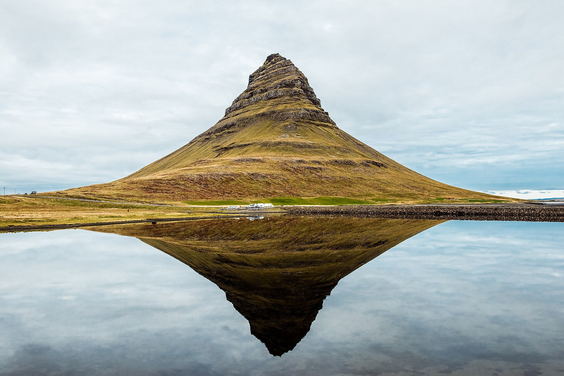 Kirkjufell mountain with waterfalls in the foreground, Iceland.