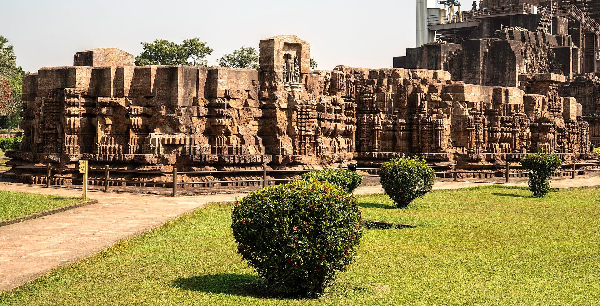 Carved stone panels on the thirteenth-century Sun Temple at Konark, Odisha.